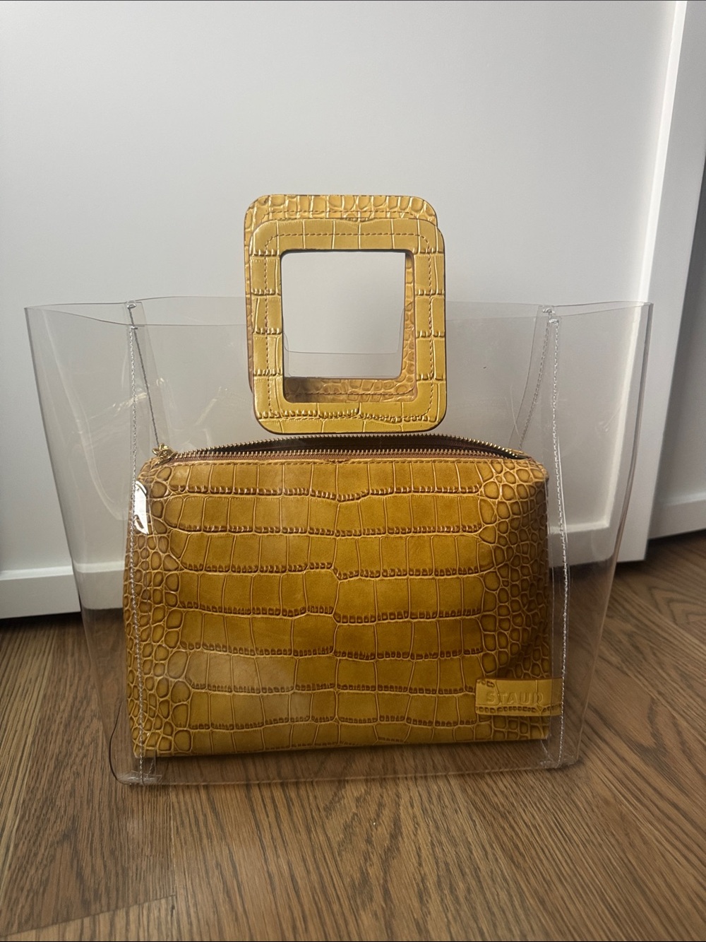 Staud Shirley clear PVC and leather tote bag